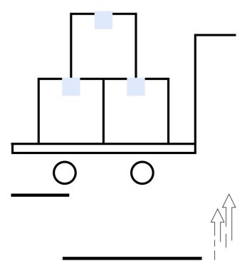 El arabası kutularla dolu, lojistik, teslimat, depo yönetimi ve kargo taşımacılığını sembolize ediyor. İkmal zinciri, nakliye, verimlilik depolama e-ticaret ihracat konseptleri için ideal. Düz