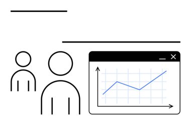 Web penceresinde minimalist çizgi grafiği ve ana hatları çizilmiş insan simgelerinin yanında yükselen bir eğilim. Takım çalışması, veri analizi, başarı planlama, büyüme izleme, iş zekası, dijital işbirliği için ideal