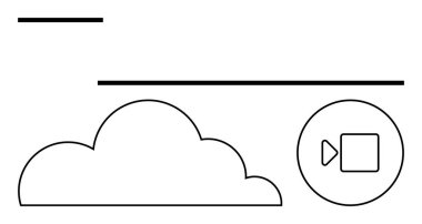 Video çağrı sembolü ve dijital bağlantı ve bulut hizmetlerini temsil eden yatay çizgilere sahip bir bulut. Ağ, teknoloji, iletişim, video konferansı, bulut depolama, uzaktan çalışma için ideal