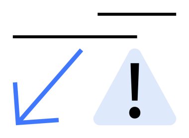 Uyarı, düşüş ve ihtiyatı vurgulayan bir üçgende bir ünlem ile birlikte aşağı doğru mavi ok. Risk için ideal, uyarı, olumsuz eğilimler, tehlike, hata analizi, uyarı sistemleri düz