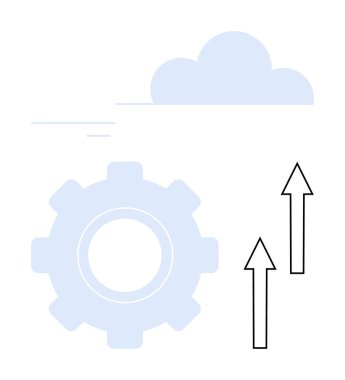 Büyük teçhizat, bulut ve yukarı bakan iki ok yenilik, veri işleme ve ilerlemeyi temsil ediyor. Teknoloji, bulut hesaplama, iş büyümesi, otomasyon stratejisi için ideal.