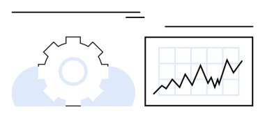 Grafikte bulutlu ve yükselen eğilimli vites, operasyonlar, strateji, analiz ve iyileştirme öneriyor. İş, veri, iş akışı, yenilik teknolojisi başarı performansı için idealdir. Düz basit