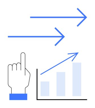 Okları yukarı doğru gösteren bir el, büyüme, ilerleme ve yönü gösteren bir çubuk grafikle. Kavramların ideali strateji, karar verme, iş büyümesi, planlama, analiz, liderlik