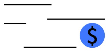 Yatay çizgiler bir çek öneriyor. Mavi renkli cesur bir dolar simgesi ile eşleştirilmiş. Bankacılık, ödemeler, finans, para yönetimi, tasarruf, muhasebe, bütçe dairesi için ideal