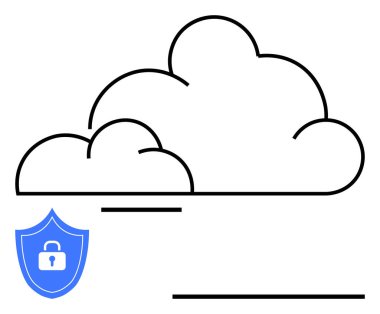 Mavi kalkan ikonuyla sadeleştirilmiş bulut güvenli depoyu temsil ediyor. Siber güvenlik, veri gizliliği, bulut hesaplama, çevrimiçi güvenlik, ağ koruması, dijital şifreleme, güvenli veri için ideal