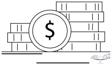 Bir dolar işaretli para yığını, finans, tasarruf veya yatırımı sembolize ediyor. Ekonomi, bankacılık, bütçe, başarı, kar zenginliği yönetimi için ideal basit bir metafor