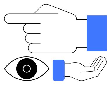 İşaret eden el, göz ve açık avuç içi berraklığı, güveni, görüşü, yardımı, karar verme mekanizmasını temsil ediyor. İletişim için ideal, farkındalık liderlik empati hizmeti koruması için basit