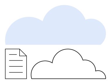 Açık mavi kaplamalı bulut şekli ve belgenin yanında basit siyah çizgiler. Teknoloji, depolama, veri güvenliği, dosya paylaşımı, ağ oluşturma, platformlar, yenilik kavramları için idealdir. Düz basit