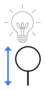 Fikirler için ampul, araştırma için büyüteç, büyüme için dikey ok. Yenilik, keşif, problem çözme, yaratıcılık, analitik ilerleme stratejisi için idealdir. Düz basit metafor