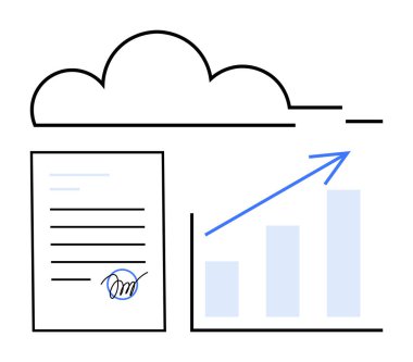 Dijital belgeyi imza ve yükselen trend analizlerine bağlayan bulut çerçevesi. İş için ideal, veri depolama, verimlilik, yenilik, büyüme, analitik, organizasyon için. Düz basit