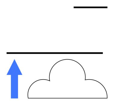 Mavi ok, veri transferi ve bağlantıyı temsil eden yatay çizgilerle bulutu gösteriyor. Teknoloji, bulut hesaplama, veri yönetimi, çevrimiçi depolama, ağ iletişimi için ideal