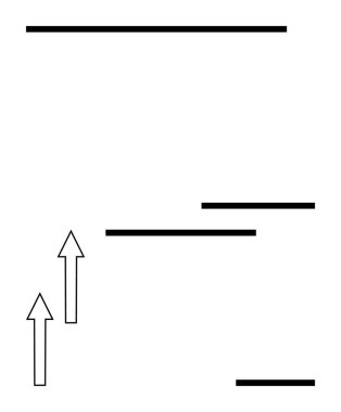 Yukarı doğru uzanan iki kalın ok, basamakları ya da engelleri sembolize eden yatay çizgiler boyunca ilerler. İlerleme, büyüme, kariyer ilerlemesi, başarı, hedef başarı, kararlılık için ideal