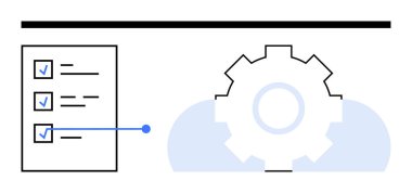 Görev tamamlamayı, işlem yönetimini ve sistem optimizasyonunu simgeleyen işaretlerin yanında kontrol işaretleri olan listeler. Otomasyon için ideal, üretkenlik, bulut hesaplama, takım çalışması, strateji