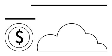 Bulut bir dolar sikkeyle birleşince dijital finans, tasarruf ve sanal depolamayı sembolize ediyor. Teknoloji, bulut hesaplama, finans, yatırım, bankacılık yeniliği ve ekonomik hizmetler için ideal