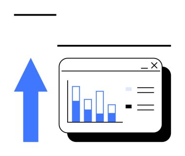 Analitik gösterge paneli ve ölçümler yukarı bakan bir okla eşleştirilmiş. Büyüme, veri analizi, ölçüm, başarı, ilerleme, iş performansı ve izleme kavramları için idealdir. Düz