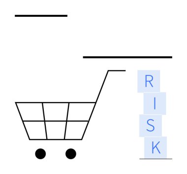 Yığınlanmış blokların yanında alışveriş arabası RISK yazılıyor, satın almalar, kararlar veya yatırımlardaki belirsizliği gösteriyor. İş için ideal, finansal analiz, perakende, e-ticaret, risk değerlendirmesi