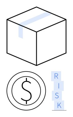 Boyutsal çizgileri olan küp, çemberde dolar sembolü, RISK yazımını engelleyen bloklar. Finans, risk yönetimi, strateji, iş planlaması, sorun çözme, karar verme soyut çizgisi için ideal