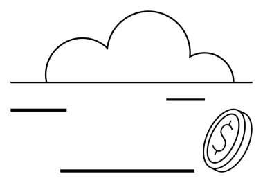 Paralel çizgileri olan bulut teknolojiyi ve madeni parayı sembolize ediyor. Fintech, bulut depolama, dijital ekonomi, çevrimiçi ödemeler, SaaS, yatırım, yenilik için ideal düz metafor