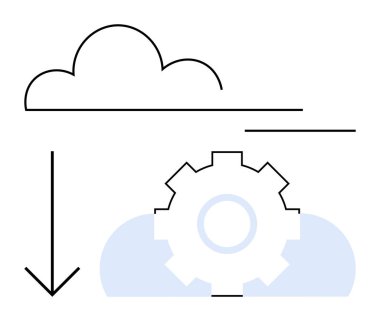 Veri akışını, entegrasyonu ve işleme otomasyonunu sembolize eden oku indiren bulut. Teknoloji, yenilik, iş akışı, İnternet, veri depolama, yazılım sektörü stratejisi için ideal