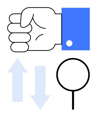 El hareketlerinde sıkılmış, büyüteç ve yukarıdan aşağıya ok. Konseptler için idealdir. Arama, analiz, yön bulma, kontrol keşifleri, karar verme mekanizması. Minimalist düz basit