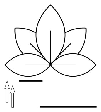 Geometri, yatay çizgiler ve yukarı doğru oklarla özetlenmiş beş yapraklı nilüfer çiçeği. Büyüme, farkındalık, basitlik, pozitiflik, sükunet, odak yenilenmesi için idealdir. Düz basit metafor