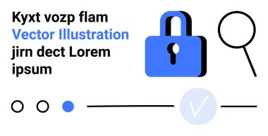 Yer tutucu metnin, dairelerin, işaretin ve düz çizgilerin yanına kilit ve büyüteç koyun. Güvenlik kavramları, analizler, mahremiyet, veri koruması, doğrulama UIUX tasarımı ve dijital için ideal