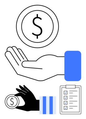 El ele tutuşan bozuk para, daha küçük el yerleştiren bozuk para ve tamamlanmış görevler listesi. Finans, katkı, para yönetimi, verimlilik, bankacılık hayır ve iş akışı için ideal. Düz basit