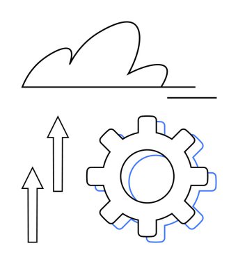 İlerlemeyi, büyümeyi, veri transferini, otomasyonu ve teknolojiyi simgeleyen bir bulutun yakınındaki yukarı doğru oklarla donatın. Yenilik, gelişme, bulut depolama, endüstri analizi ve dönüşüm için ideal
