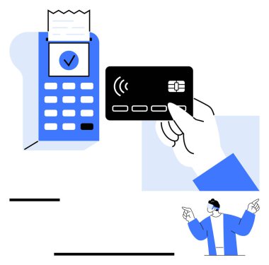 POS terminalinin yanındaki el ele tutuşma kartında parmak izi makbuzu ve işaretleri var. Başarılı bir ödeme yapılmamış. Finans, teknoloji, alışveriş, ecommerce, güvenlik, iş için ideal