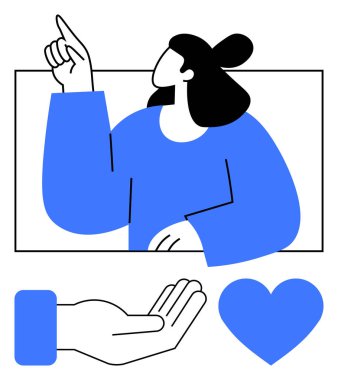 Yukarıya bakan kadın, destek, şefkat ve merhameti temsil eden açık bir el ve kalp eşliğinde yönü sembolize ediyor. Liderlik için ideal, takım çalışması, bakım, rehberlik, yardım desteği