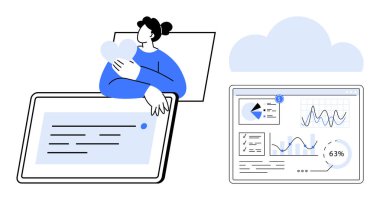 Tablet, bulut simgesi, çizelgeli analitik gösterge paneli yanında kalp şeklini koruyan kişi. Bulut bilgisayarı, veri güvenliği, dijital bağlantı, teknoloji, analitik, teknoloji için ideal basit