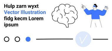 Çeşitli geometrik şekiller ve metinlerle birlikte beyin grafiklerine doğru hareket eden bir karakter. Eğitim, akıl sağlığı, yaratıcılık, bilgi, bilim, teknoloji stratejisi için idealdir. İniş sayfası
