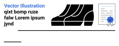 Stylize botlar, içinde kurdele mührü olan sertifikalı bir belge ile eşleştirildi. Moda, sertifika, kalite güvencesi, imalat, çevrimiçi perakende, akreditasyon, düz iniş sayfası afişi için ideal