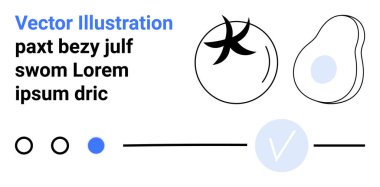 Geometrik şekillere sahip soyut sanat eserleri, meyve başparmaklı nesneler, ve siyah, mavi ve beyaz minimalist elementlerle çizgiler. Sunumlar, web siteleri, reklamlar, posterler için ideal