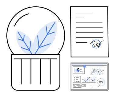 Cam kubbenin içine eko-bilinci sembolize eden imzalı belge ve gösterge panelinin yanına yerleştirin. Sürdürülebilirlik, yenilenebilir enerji, çevre politikası, eko-yenilik, ekoloji için ideal