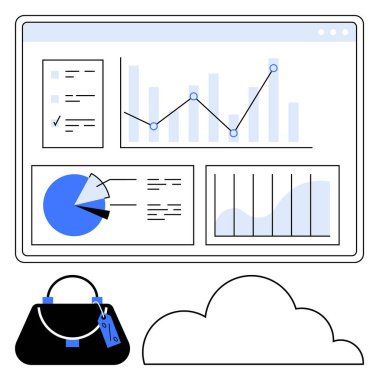 Analitik grafik ve grafikler monitörde, veri içgörülerine, bulut hesaplamalarına ve perakende alışverişine odaklan. İş, analitik, e-ticaret, bulut depolama finans veri paylaşımı için idealdir. Düz