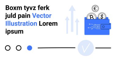 Dijital cüzdanda kripto para birimleri var, yukarı doğru okların gösterdiği de finansal büyüme. Finans, dijital yenilik, kripto para birimi, finansal büyüme, çevrimiçi ödeme, fintech