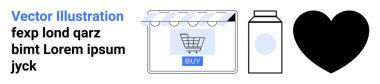 Alışveriş arabası ikonu, süt kutusu ve e-ticaret için kalp ikonu, market alışverişi, dijital perakende, müşteri sadakati, sürdürülebilirlik, çevrimiçi satın alma, düz iniş sayfası afişi