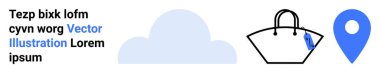 Bulut şekli, harita konum broşu ve kalem tasarımlı el çantası. Seyahat, seyrüsefer, alışveriş, lojistik, teslimat hizmetleri, moda yaşam tarzı düz iniş sayfası afişi için ideal