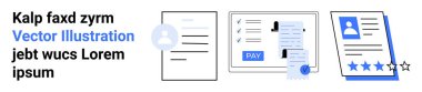 Dijital belgeler, kullanıcı profilleri, ödeme faturası ve değerlendirme sistemi. Çevrimiçi uygulamalar, finans, HR, e-ticaret, kullanıcı yönetimi kariyer platformları için ideal soyut çizgi düz metaforu