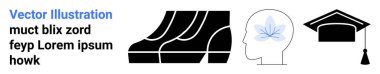 İlerlemeyi simgeleyen ayak izleri, öğrenmeyi ve büyümeyi simgeleyen bir yaprak ile baş ve akademik başarıyı temsil eden bir mezuniyet şapkası. Eğitim, kişisel büyüme, motivasyon ve kariyer için ideal