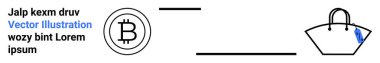 Mavi etiketli modern bir el çantasının yanında Bitcoin para birimi logosu, alışveriş ve mali işlemleri vurguluyor. E-ticaret, ödeme yöntemleri, finans, perakende, kripto para birimi, moda için ideal