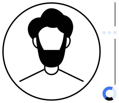 Dairesel çerçeveli, geometrik yüz hatlı ve modern aksanlı soyut siyah-beyaz avatar. Profil, kullanıcı arayüzleri, markalaşma, dijital kimlik, takım yapısı, yaratıcılık düzlüğü için ideal