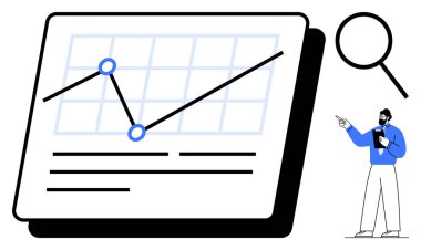 Büyüme eğilimi grafiği analist sunum noktaları, büyütme camı odağı sembolize ediyor. Analiz, iş anlayışı, strateji, araştırma, eğitim, sunumlar için ideal, düz basit metafor