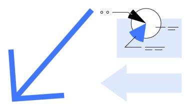 Solu gösteren kalın mavi ok, üçgenli, dikdörtgenli ve çizgili soyut çember. Yönlendirme, hata, düşüş, strateji analitik tasarım bilgileri için ideal. Düz basit metafor