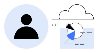 Bulut ve analitik grafiklerin yanında veri paylaşımını, teknolojiyi ve bağlantıyı temsil eden kullanıcı simgesi. Bulut hesaplama, kullanıcı yönetimi, analitik, depolama, dijital araçlar, iş için ideal