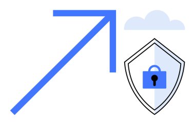 Ok, içinde kilit olan bir kalkanla bulutu işaret ediyor. Veri güvenliği, bulut hesaplama, koruma, dijital büyüme, internet güvenliği, şifreleme ve teknoloji kavramları için ideal