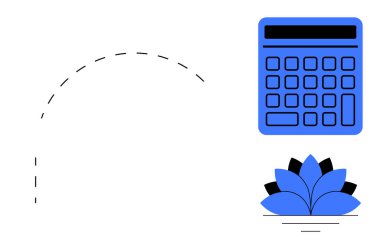 Minimum nilüfer çiçeğinin yanındaki mavi hesap makinesi analitik, finans ve farkındalık arasındaki bağlantıyı gösteriyor. Muhasebe, bütçe, sürdürülebilirlik, büyüme, iş-yaşam dengesi, refah düzlüğü için ideal