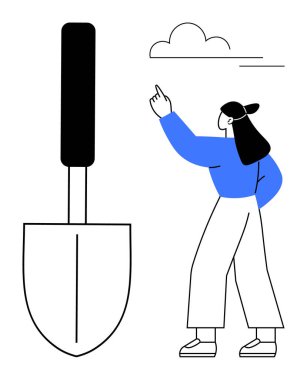 Kadın büyük maça yanında gökyüzüne işaret eder. Bahçıvanlık, büyüme, yaratıcılık, yön, çevre, eğitim ve özlemler için idealdir. Düz basit metafor