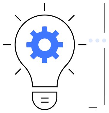 Ortasında dişli ve parlak çizgileri olan ampul yaratıcılık ve yeniliğe işaret ediyor. Teknoloji, problem çözme, strateji, düşünme, tasarım, iş, eğitim konuları için idealdir. Düz basit